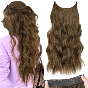 SummerVibes AISI HAIR Invisible Wire Hair Extensions with Transparent Wire Long Wavy Synthetic Hairpiece 20 Inch halo hair extensions clip