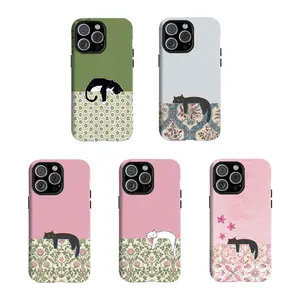 Y-Vintage Floral Lazy Cat Phone Case | Cottagecore Aesthetic,Having good protective properties,for iPhone 16 15 14 13 12 11 17Pro Max,for Samsung S25 S24 S23 S22 Ultra,Protective Cover,give her/him a gift for Christmas and Thanksgiving