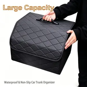 Luxury Rhombus Car Trunk Organizer, Portable Foldable Large Capacity Multi-Use Waterproof Anti-Slip Car Accessory, Keep Trunk Clean