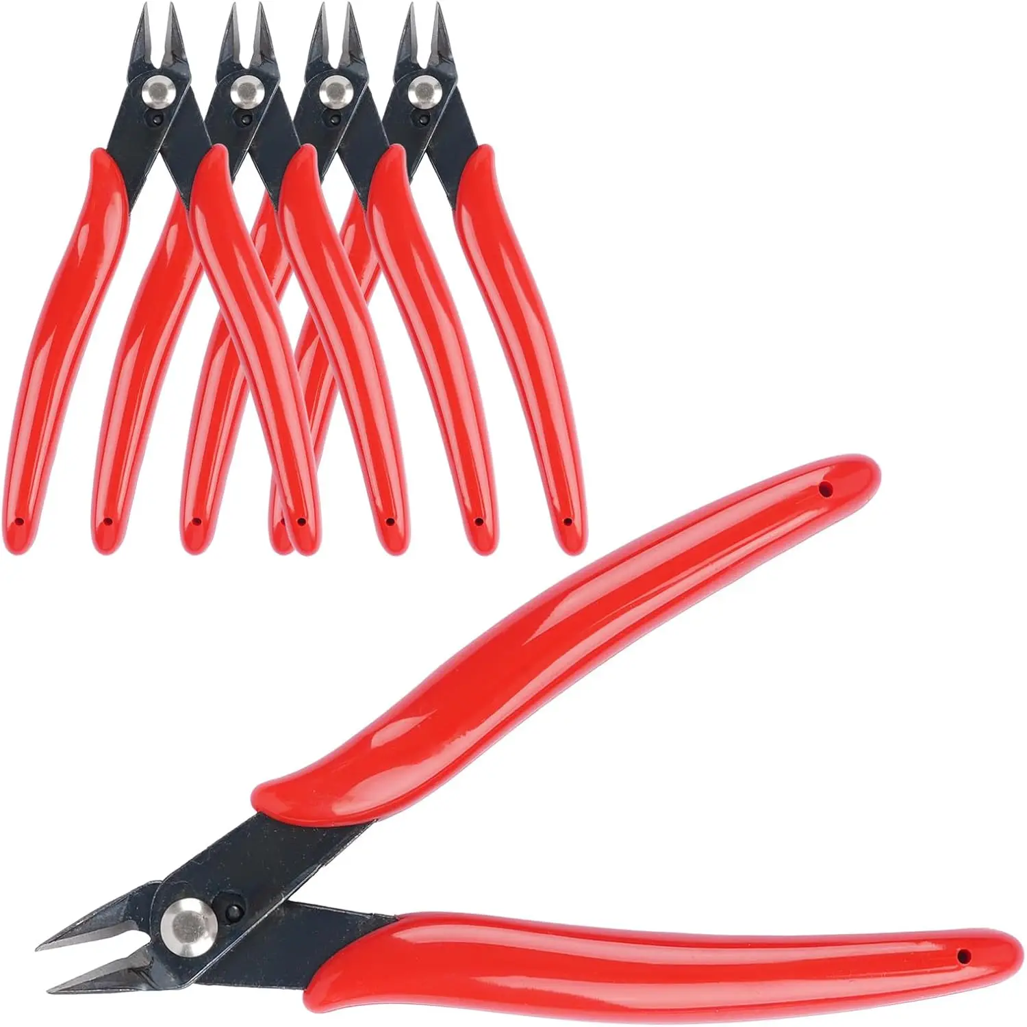 5 Pack  Wire Cutters, 5 Inches Flush Cutters Pliers, Diagonal Side Cutters Nippers, Zip Tie Sprue  for Electronics, Plastic Models,  (Red)