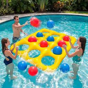 Upgraded Pool Toys 12-Square Pool Tic Tac Toe Game Set With 12 Inflatable Balls, Pool Games for kids/Adults/Teens, Outdoor Water Games, Suitable Pool Beach Party Birthday Favors & Family, Yellow