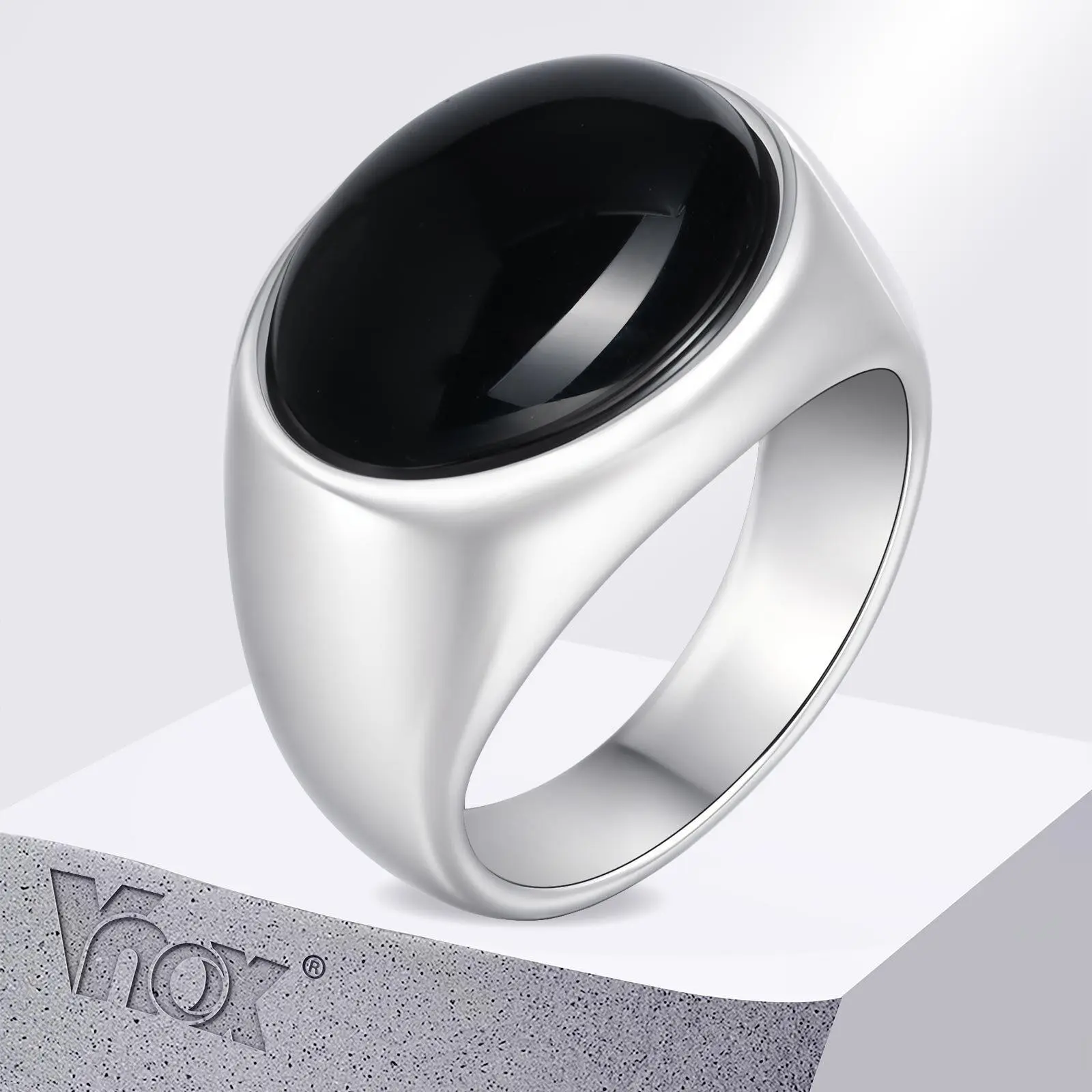 Vnox 15.5/17.5mm Chunky Oval Agate Stone Signet Rings for Men, Stainless Steel Fraternal Rings,Polished Comfort Wear Finger Band