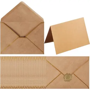 50 Pack A7 Envelopes with Folded Cards and  Stickers - 5x7  Envelopes for Office, Wedding, Invitations, Graduation,  Shower (Brown)