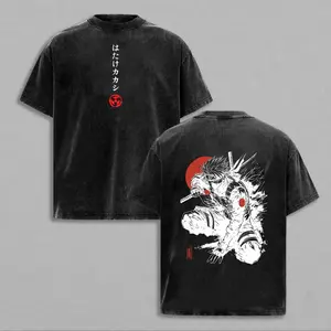 Kakashi Hatake T-Shirt, Naruto Anime Vintage Washed Tee, Sharingan Ninja Graphic Shirt, Oversized Japanese Streetwear, Dark Aesthetic Manga Top, Unisex Casual Anime Fashion
