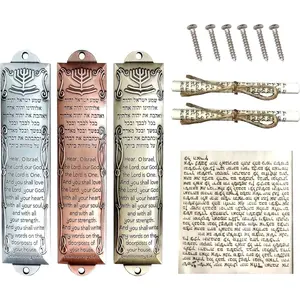 3pcs Mezuzah Metal Blessing Mezuzah Case with Scroll English & Hebrew Blessing Scripture for Decorating House, 5.3" Height