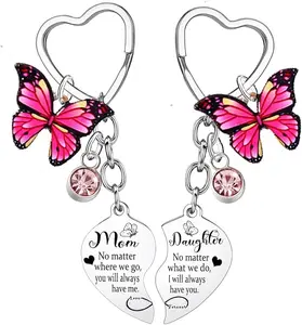 2PCs Mom Daughter Heart Matching Keychain Mother's Day Gifts for Mom Daughter Keychain Gifts for Mom Birthday Gifts for Daughter Gifts Butterfly Charm Gifts for Mother Daughter Keychain Set