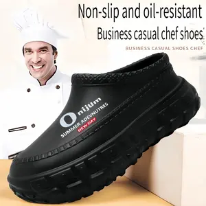 Chef Nurse Waterproof, Non-Slip, Wear-Resistant Work Shoes, 2025 New Neutral Platform Height Increase Shock Absorbing Closed Toe Chef Shoes, Men's and Women's Lightweight Simple Slip-on Low-Top Rain Boots