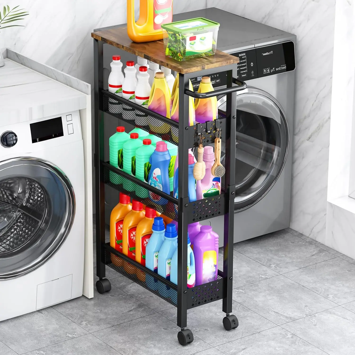 Rolling Laundry Utility Cart, 4-Tier, Slim, Metal
