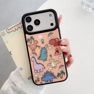 Dinosaur-themed magnetic phone case for iPhone 17Air 17 12 13 14 15 16 Pro Max Plus. Drop-resistant, non-slip case with MagSafe compatibility, full camera protection, scratch-resistant premium printing, cute style for men and women, matte black.
