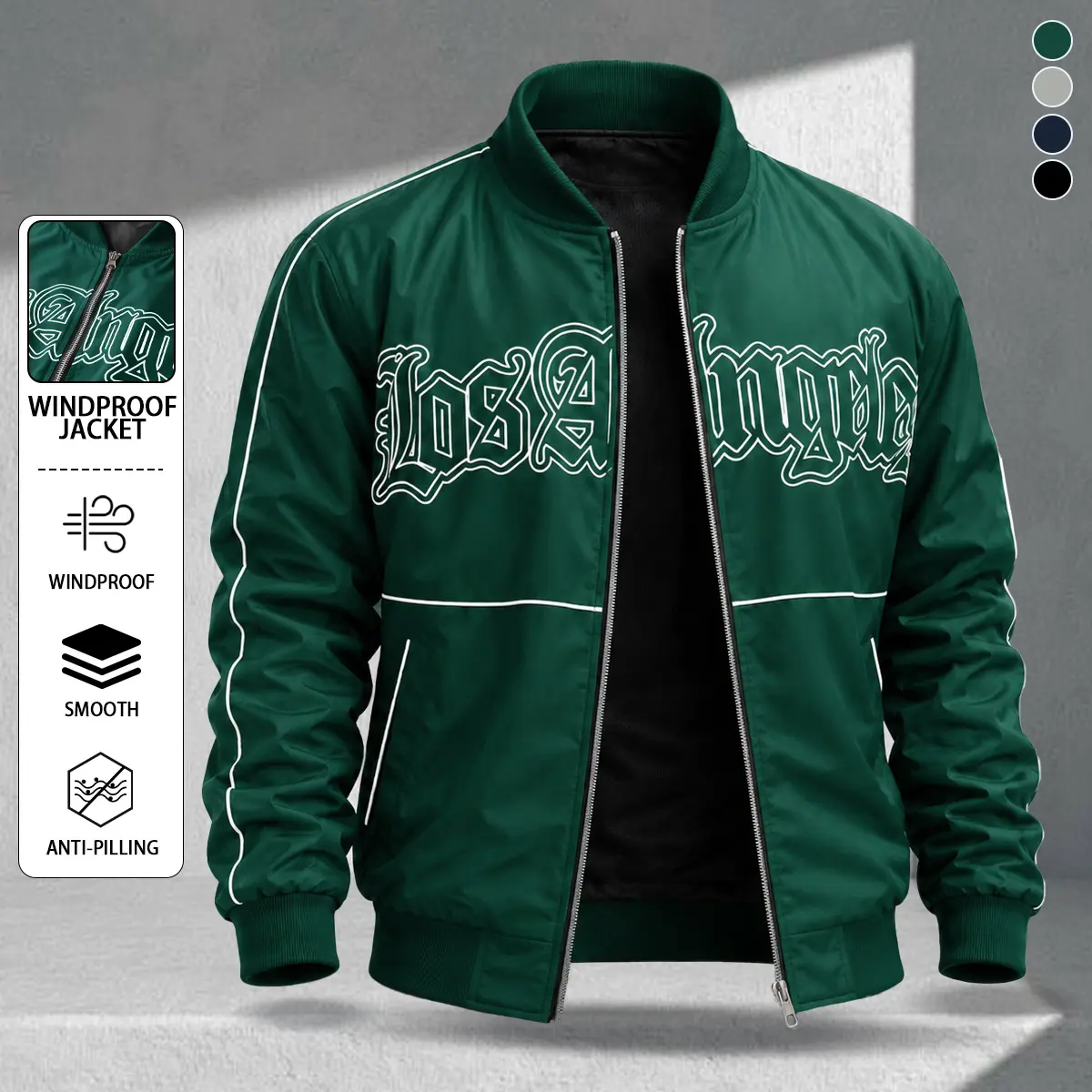 Men’s American-style letter embroidered baseball jacket for spring/autumn, stand collar casual windproof zip-up cardigan from a retro streetwear brand—versatile workwear top suitable for everyday commuting, available in multiple colors.