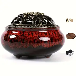 1pc Ceramic Incense Burner With Incense Stick Holder + Insulation Use For Stick Or Coil Incense, Sage Cones And Frankincense