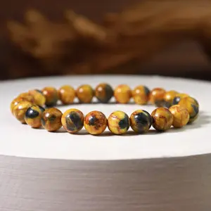 Natural Bumblebee Jasper Yellow Gemstone 8mm Beaded Healing Reiki Casual Handmade Men Women Bracelet