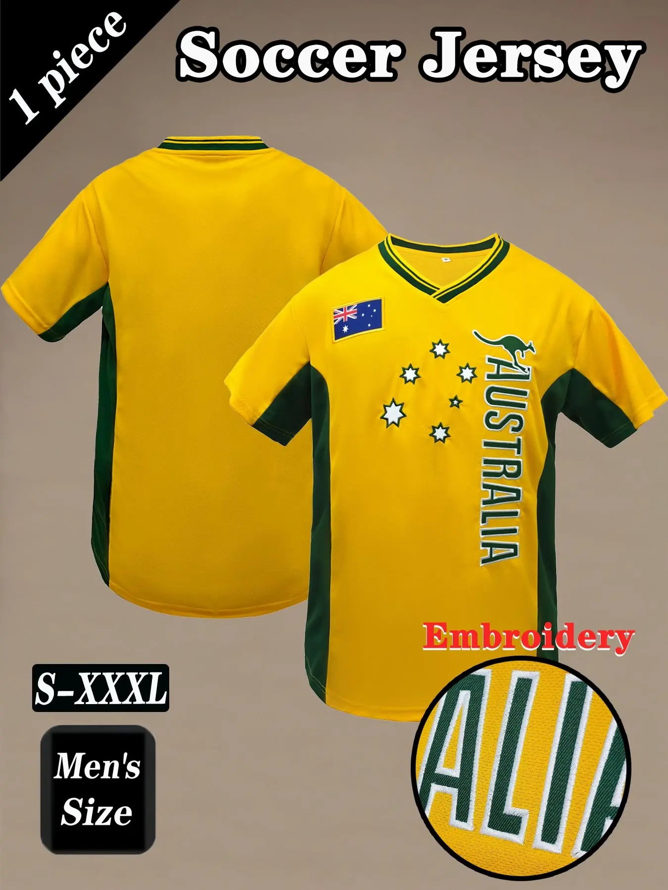 Australia National Team Kangaroo Retro Soccer Jersey, Casual Short Sleeve Embroidered Tee, All-Season Sports & Daily Wear