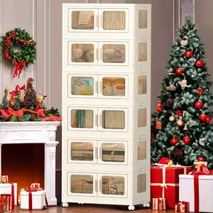 6layer New 78(gallon)/Extra Large Foldable Storage Box with Multi-Tier and Doors: Stackable Storage Containers for Sundries, Books, Clothes, Household Organizer for Closet, Wardrobe, Bedroom, Bathroom, Office, Kitchen