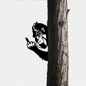 Peaking a Boo Flipping Off Bigfoot Animal Metal Sign Art Ornament, Animal Peeping Around Signs Corner Tree Garden Fence Farmhouse Outdoor Home Decoration
