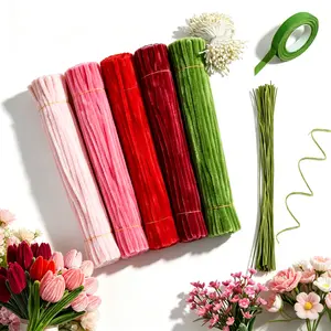 400-Piece Pipe Cleaner Craft Kit, DIY Flower Bouquet Making Set, Boxed with 5 Assorted Colors; Floral Craft Tool Kit (Includes Floral Wire, Gardening Tape, and Stamens) (Red Set)