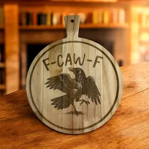 "SunnyDayDesigns" F-CAW-F Engraved Cutting Board 12" Round Solid Wood Laser-Engraved Bold Crow Design FunnyGifts KitchenDecor