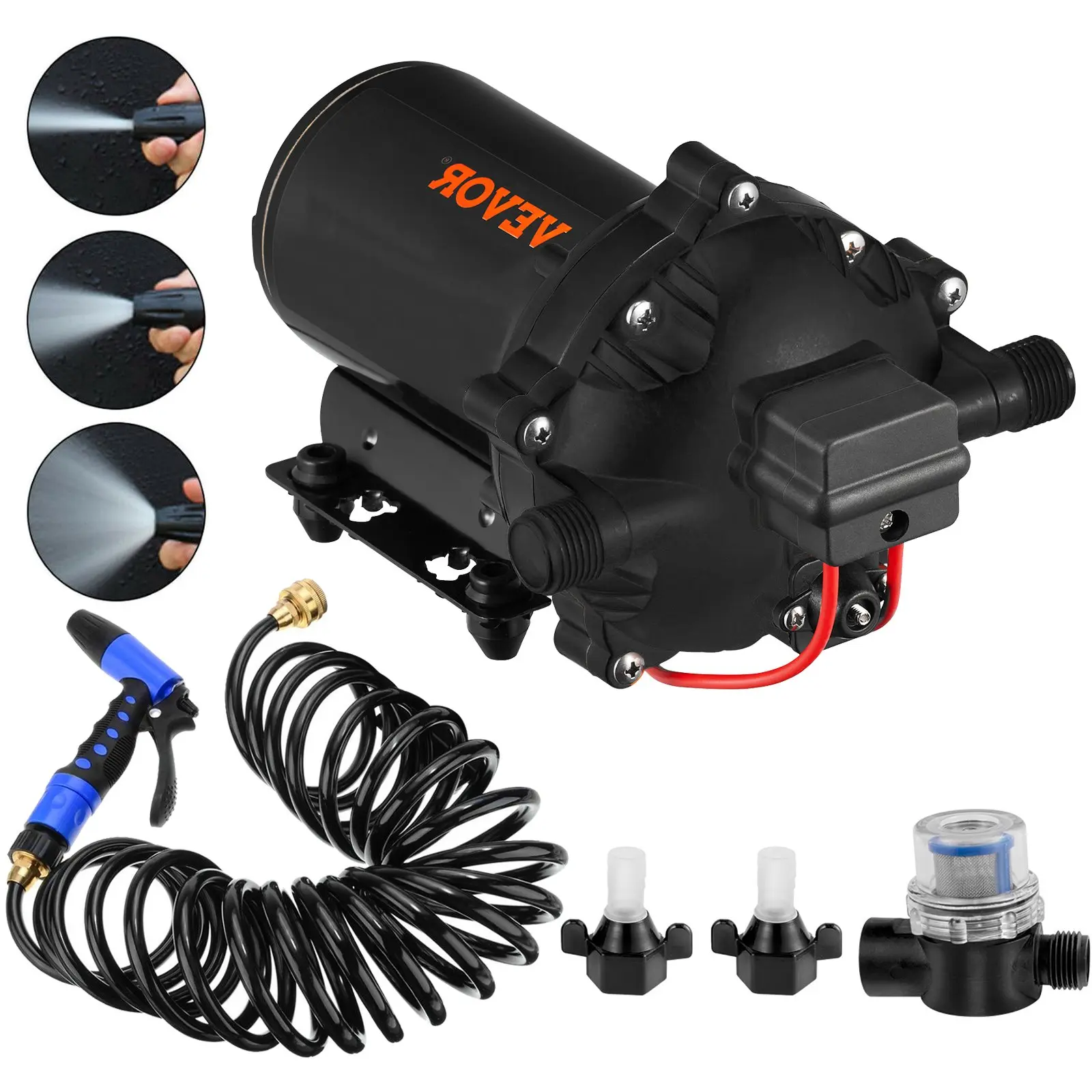 VEVOR 12V Washdown Deck Wash Pump Kit, 20 Lpm, 70 Psi, for Caravan, RV, Boat, Ship, Fish Tanks, Anchor Chains