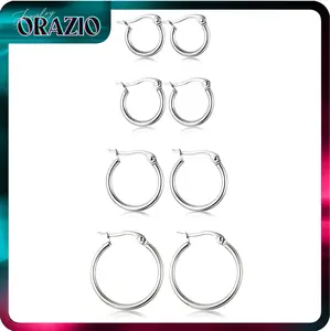 ORAZIO 4 Pairs Stainless Steel Hoop Earrings Set 10MM-20MM Cute Huggie Earrings for Women Hypoallergenic Jewelry Casual Trendy Fashion Earrings