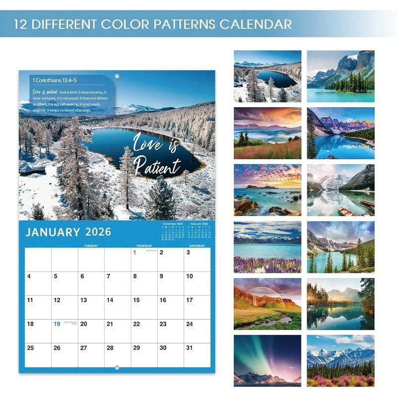 2026 Wall Calendar - 2026 Bible Verse Calendar, 12 Monthly Wall Calendars, Jan. 2026 - Dec. 2026, 11" x 8.5", Wall Calendar 2026 with Unruled Blocks and Thick Glossy Paper, Bible Quotes