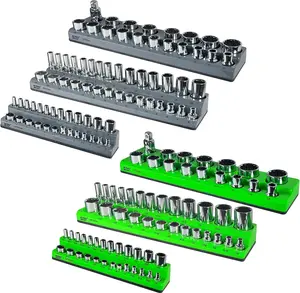 Magnetic Socket Organizer Set 6 PC, Socket Tool Holder Includes 1/4", 3/8", 1/2" Metric & SAE Socket holders for tool box drawer, Holds 143PCS Standard and Deep Size Sockets