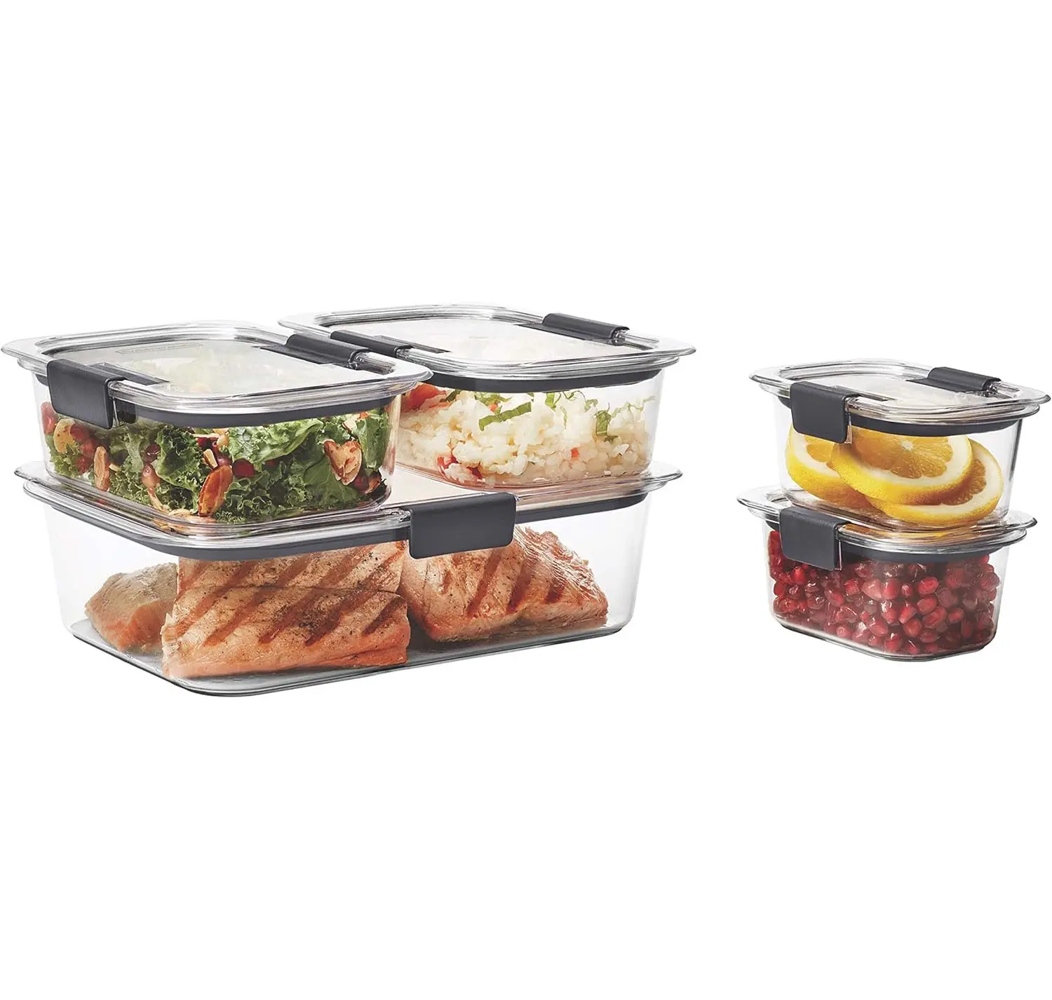 Rubbermaid Brilliance Food Storage Containers, Set of 5 (10 Pieces), BPA-Free, Leak-Proof, Clear
