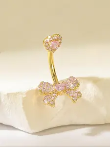 14gauge Cute Butterfly & Heart CZ Belly Button Ring, Stainless Steel 10mm Navel Piercing Jewelry for Women, Stylish Body Piercing Accessory