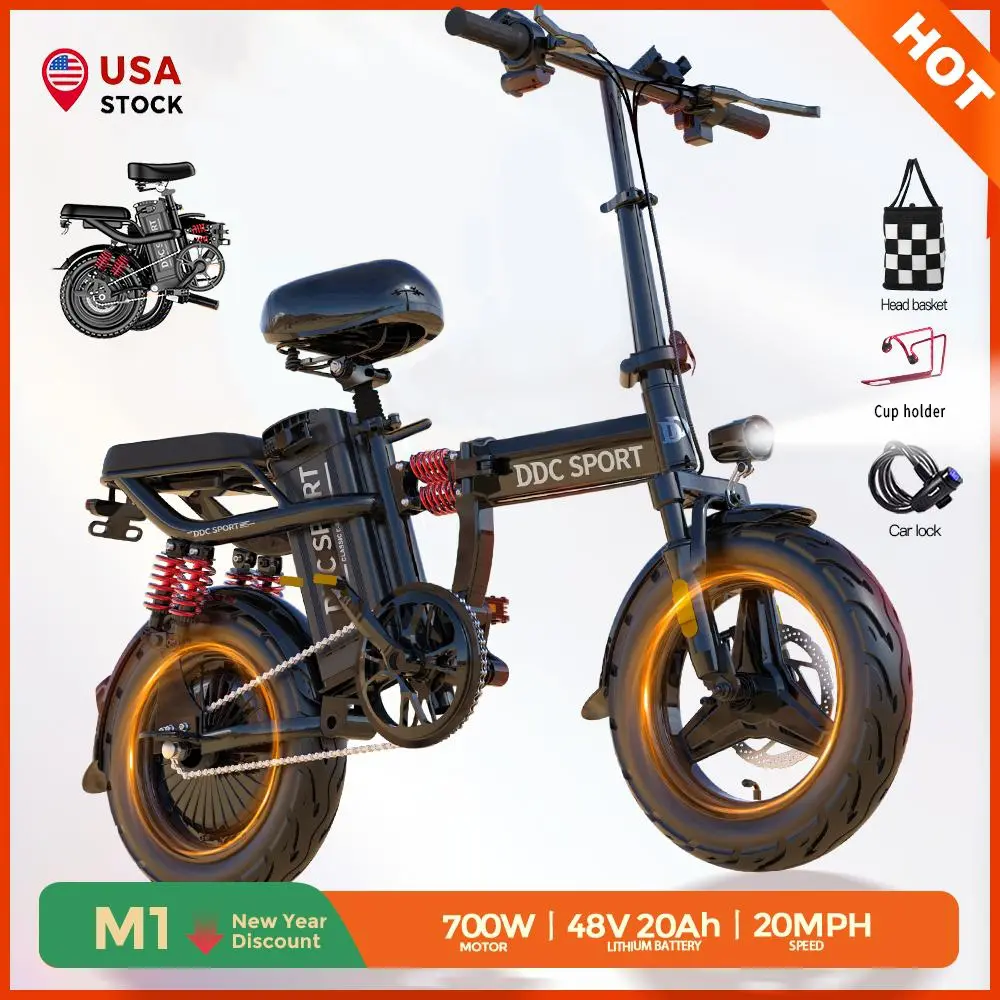 Eclio M1 Folding All-Terrain Electric Bicycle for Adults 750W Motor, 40V20Ah Removable Battery, 30miles Range, 25MPH Max Speed, 11 Spring Absorbers, 14-Inch Tires, UL Certified Commuting Bike, 12 Months Support, Buy 1 Gets 9 Accessories