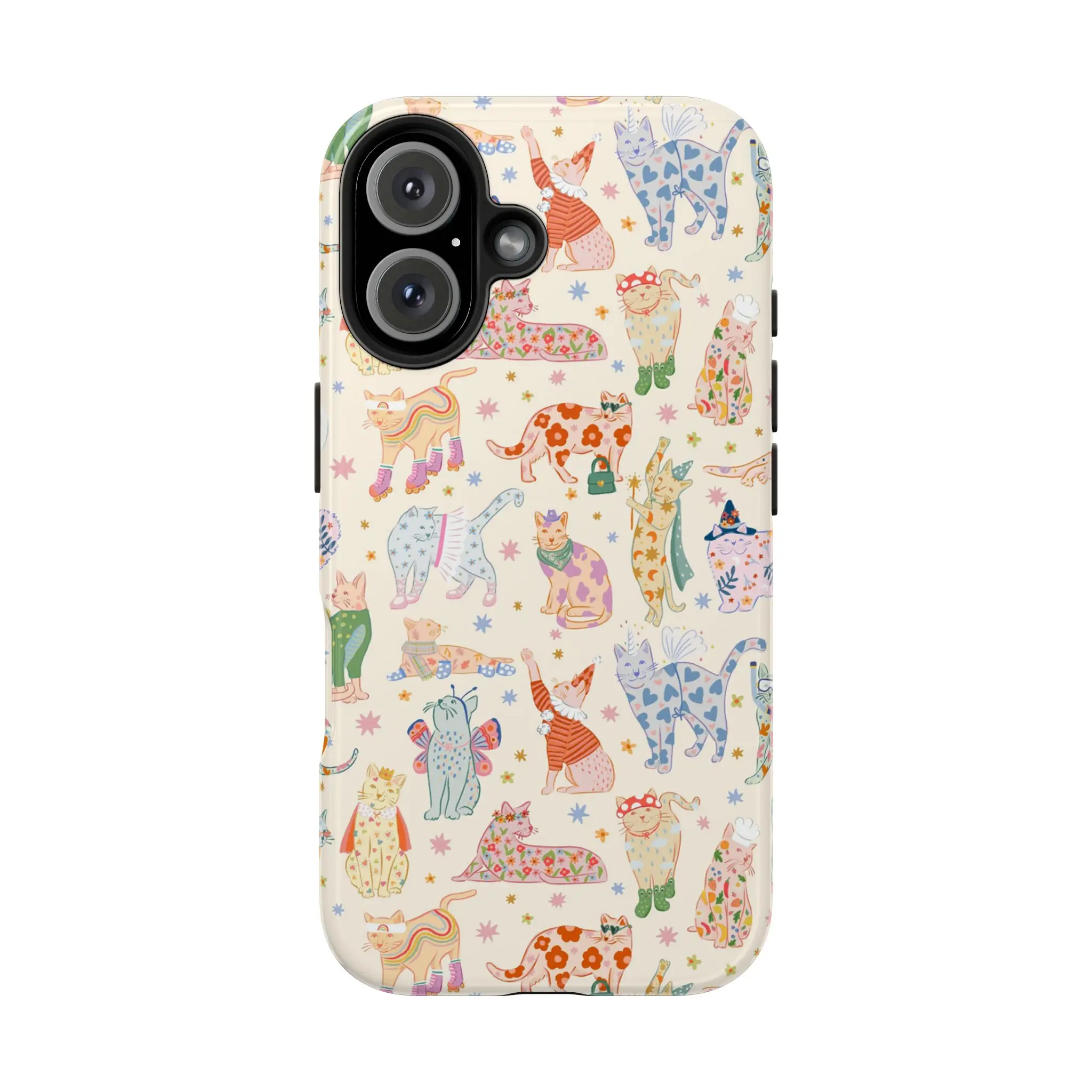 Aesthetic Cat Phone Case - Retro Kawaii Cats with Fun Outfits  Vintage  Floral & Polka Dot Pattern  Cute Animal Lover Gift  Compatible with iPhone 17 Pro Max 16 Plus 15 14 13 12 11 Air,Samsung S25 S24 S22 S23 Halloween Smile