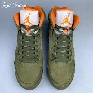 Olive green men's lace-up outdoor sports shoes, breathable casual running shoes