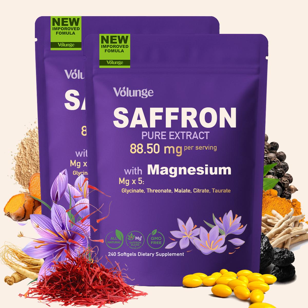 Volunge Premium Saffron Extract 88.5mg with Magnesium Complex – Focus, Energy, Stress & Eye Support – Vegan, Non-GMO – 240 Softgels Volunge Premium Saffron Extract 88.5mg with Magnesium Complex – Focus, Energy, Stress & Eye Support – Vegan, Non-GMO – 240 Softgels