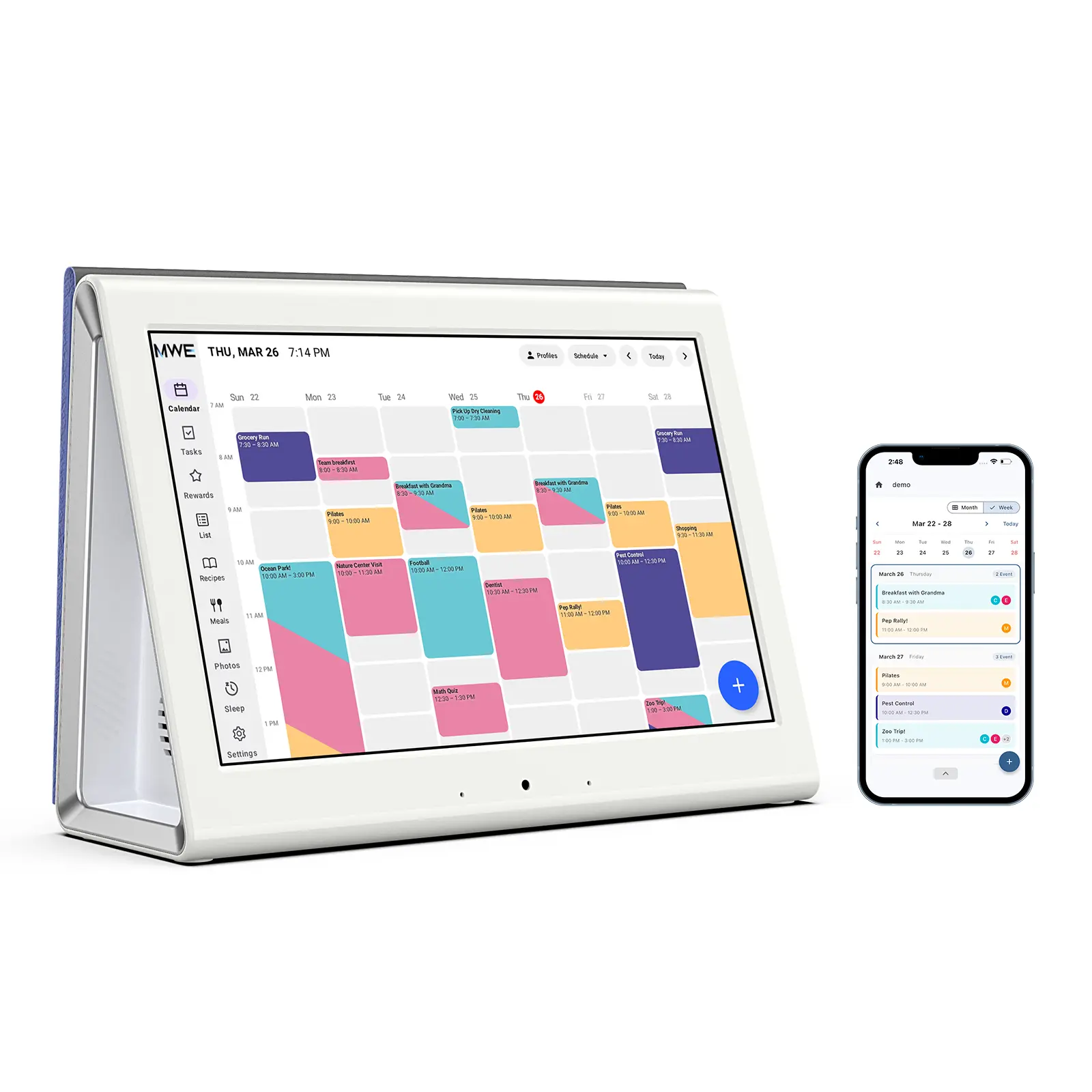 MWE 10.1'' Smart Digital Calendar, HD Touchscreen WiFi Family Organizer with 32GB Storage, Cloud Sync Color Schedule, Chore Chart, Meal Planner, Digital Photo Frame & Desktop Smart Display for Home