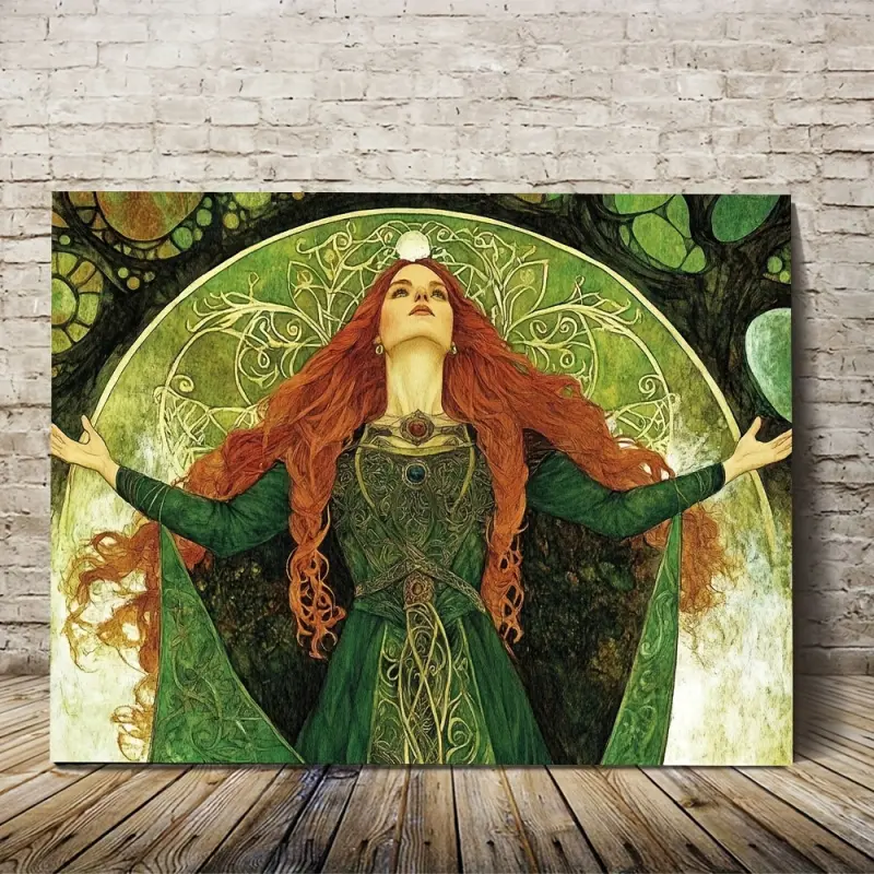 1 Piece, 2D Flat Wooden Frame Canvas Wall Art Ready to Hang, Celtic Goddess Brigid Irish Mythology, Canvas Decor for Bedroom and Living Room, Framed Home Wall Decor LLPKH11492, 2D Flat, Perfect for Room Decoration