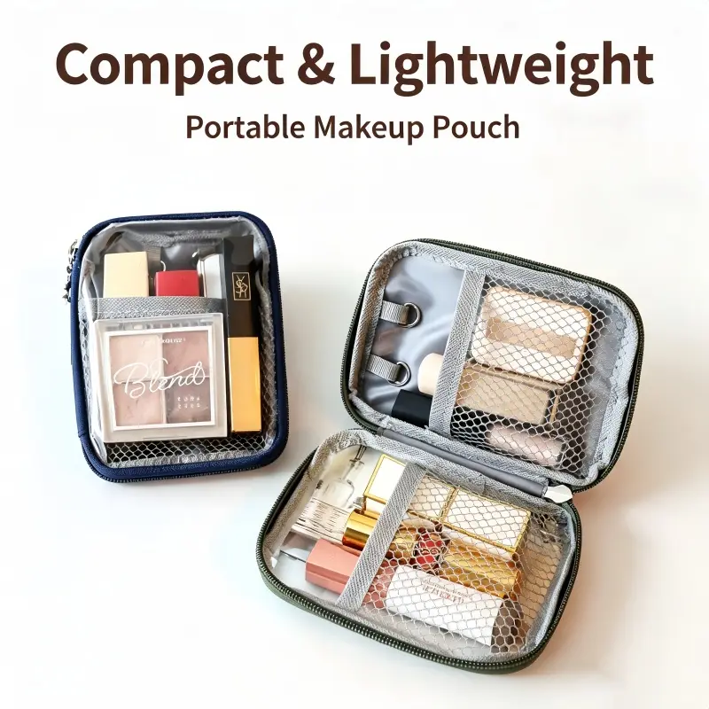 Women's Plain Polyester Mini Makeup Pouch - Single Pack, Compartmentalized Organizer with Zipper, Portable for Lipstick & Essentials, Ideal for Air Travel & Everyday Use, Stylish Functional Makeup Bag Gift