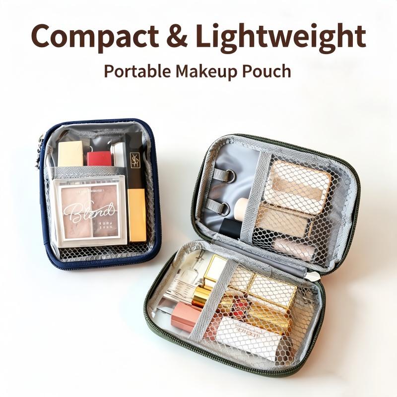 Women's Plain Polyester Mini Makeup Pouch - Single Pack, Compartmentalized Organizer with Zipper, Portable for Lipstick & Essentials, Ideal for Air Travel & Everyday Use, Stylish Functional Makeup Bag Gift