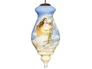 212 MAIN Antique Oval Angel Christmas Tree Glass Decoration - Handmade, Hand-Painted, Mouth-Blown Glass Ornament with Hanger and Light, Multi-Color Festive Home Decor Gift, Glass Decorations