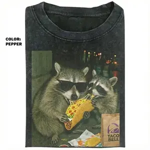 Raccoon Eating Taco T-Shirt Funny Meme Graphic Tee Vintage Retro Unisex Top Pepper Color Cotton Streetwear Summer Tshirt for Men Women - Casual, Womenswear