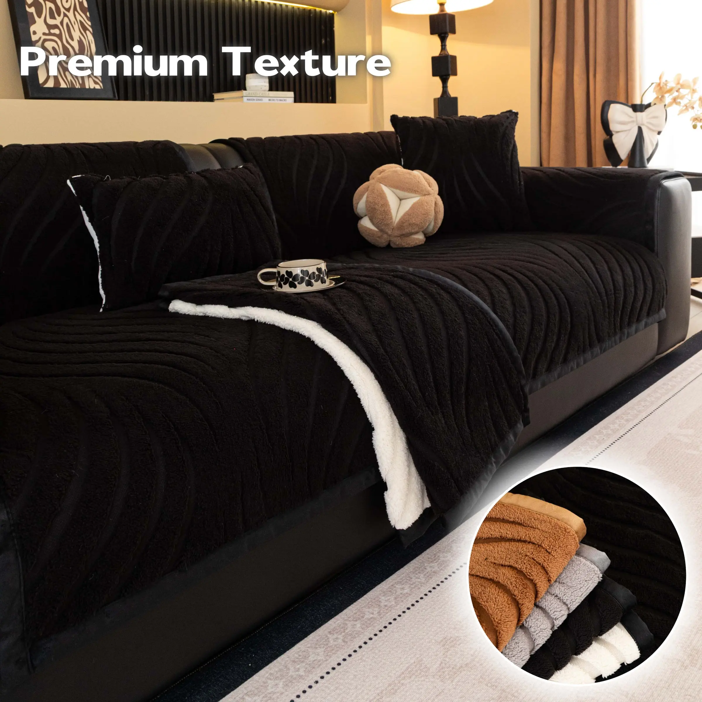 Plush Sherpa Sofa Cover Pad 1PC, Thick Soft Couch Seat Protector, Non-Slip Washable Sofa Seat Mat, Pet-Friendly Anti-Scratch Furniture Cover Sofa Slipcover, Slipcovers For Couches And Sofas, Sofa Couch Covers for Sectional, Loveseat, Living Room Decor