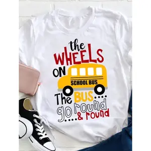 The Wheels On Bus T Shirt, Teacher Appreciation Gifts, Teacher Shirts For Women, Graphic Tees Women, Last Day, First Day Of, Back To, Teacher Outfits For Women, Women'S Casual Round Neck T-shirt, Tshirt Fitted, Cotton Top