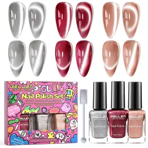 Quick Dry Cat Eye Nail Polish Kit, Christmas Gift for Women, Grey Brown Magnetic Fingernail Polish Set, Fast Drying Glitter Nail Lacquer Non Gel with Magnet Tool, DIY Salon Home