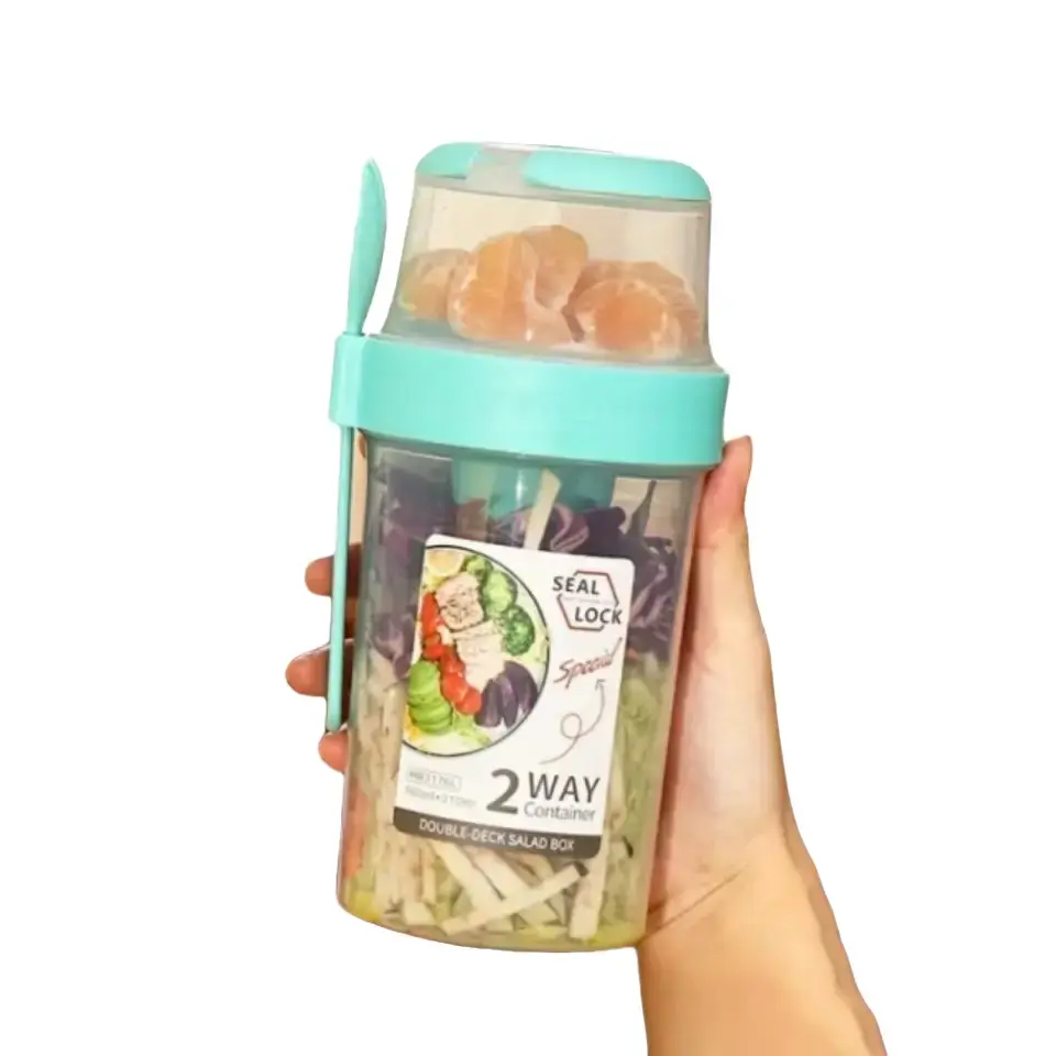 Salad Shaker Portable Cereal Cup Yogurt Parfait Cup Lunch Salad Container with Salad Dressing HolderFruit and Vegetable Salad Cup with Lid and ForkBreakfast Salad Cup Color