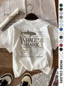 Women's Whale Shark Print Graphic Tee, Casual Short Sleeve Crew Neck T-Shirt, Soft Lightweight Breathable Summer Top, Comfortable Relaxed Fit for Daily Wear, Beach Trips, Outdoor Activities, Vacation Outings & Casual Everyday Stylish Outfits