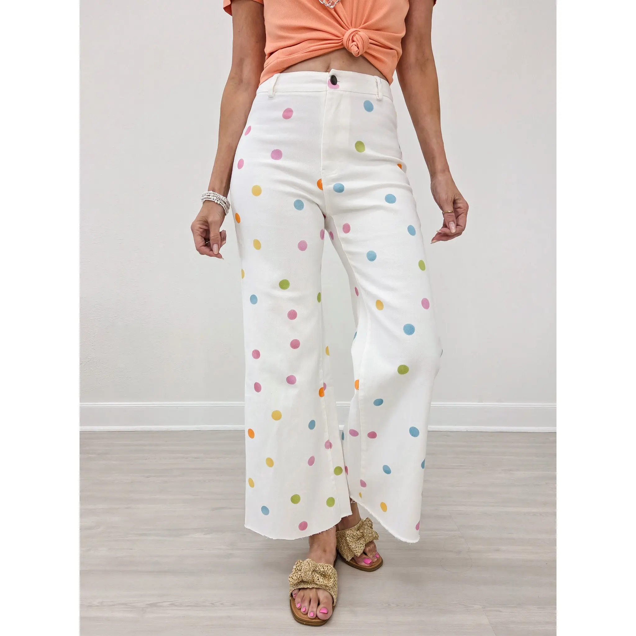 Comfort Stretch Pastel Polka Dot Wide Leg Jean