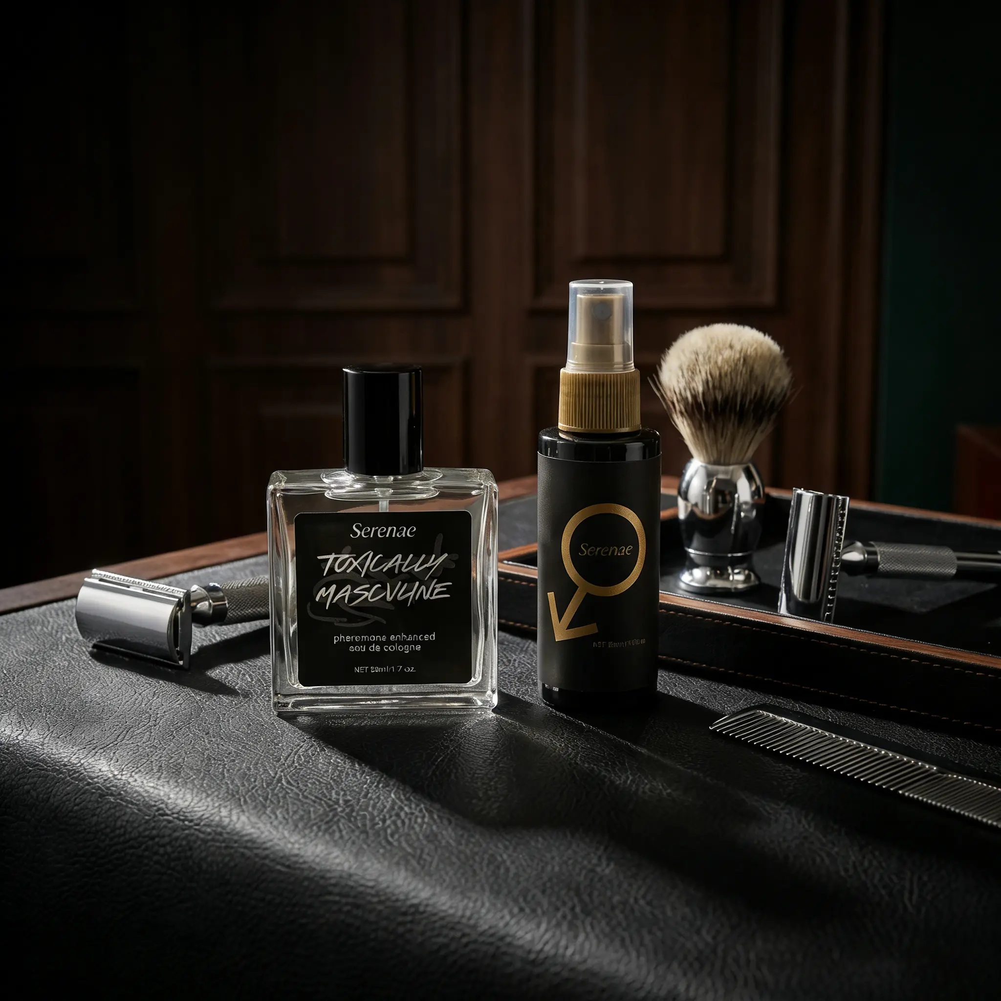 Men's 2-Piece Masculine Blend Pheromones Infused EDC, High Concentration for Lasting Impact, Woody & Earthy Niche Light Scent, Fresh-Stay Deodorizing Serenae Cologne, Masculine Blend Fragrance, Pheromones Infused Fragrance, Bold Aroma, 1Oz