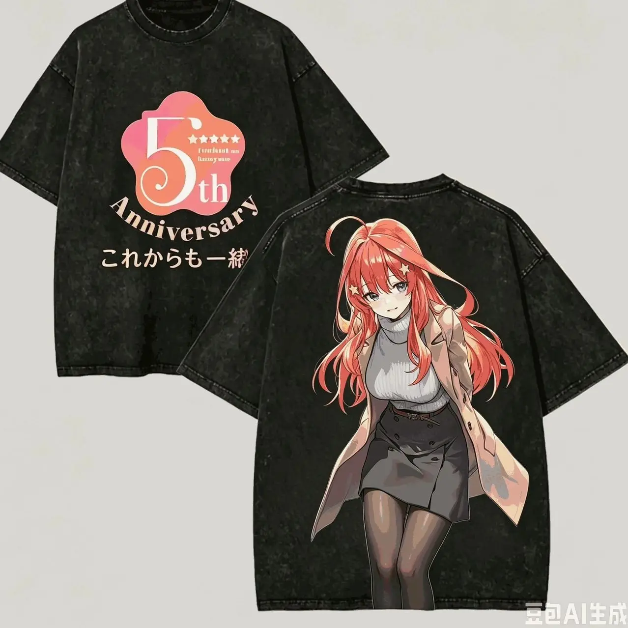 Anime The Quintessential Quintuplets Nino Miku Vintage Washed Cotton T Shirt Short Sleeve Cotton Tees Clothes Men Clothing Top