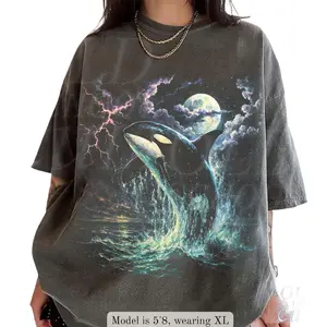 Vintage Orca Midnight 90s Graphic T-Shirt, Retro Killer Whale Shirt, 90s Ocean Wildlife Lightning Tee Unisex