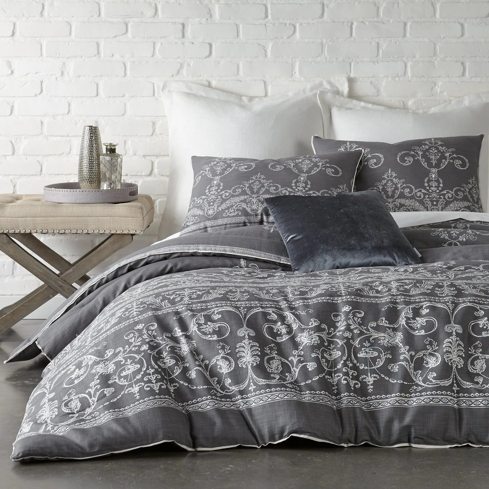 Belvedere Charcoal Classic Duvet Cover Set - Premium Multi-Size Bedroom Bedding Set, Available in Full/Queen for Linens Collections