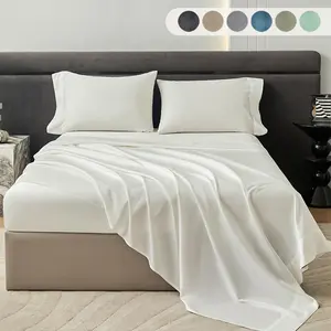 100% Long Staple Cotton Duvet Cover Set (1*Flat Sheet + 1* Fitted Sheet + 2*Pillowcases)800 Thread Count Sateen Silky Soft Luxurious Smooth  Hotel Luxury Fade Resistant Ultra Soft And Silky Bed Sheet Set Bedding
