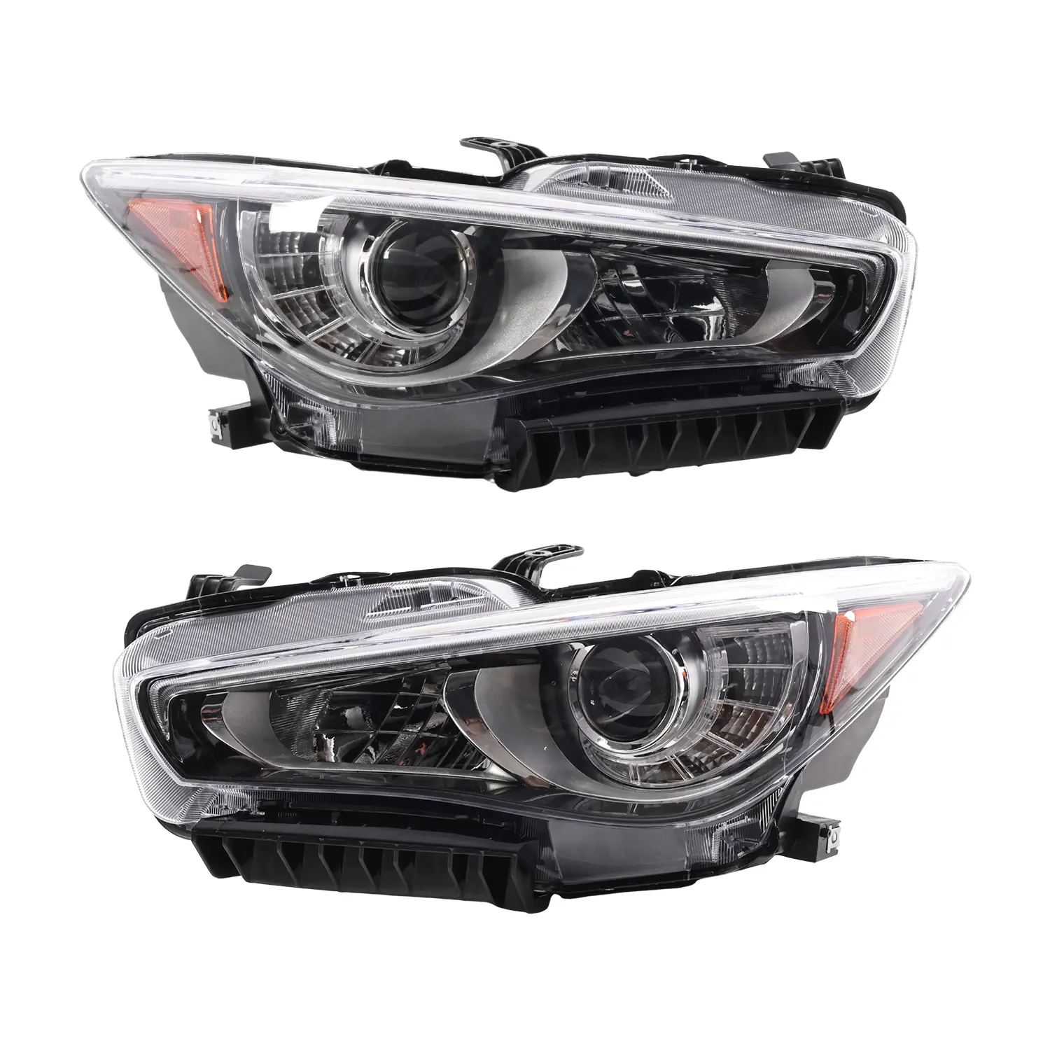 Nakkaa Modern LED DRL Black Polycarbonate Projector Headlight Assembly Pair Set - Vehicle-Specific Fit LED Lights Direct Swap Lamps for 2014-2022 Infiniti Q50, 2015 Q50 Base (Without AFS, Left & Right)