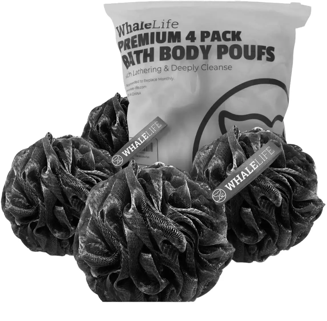4PCS Shower Puff Bath Sponge Shower Loofahs Pouf Ball Nature Bamboo Charcoal Black